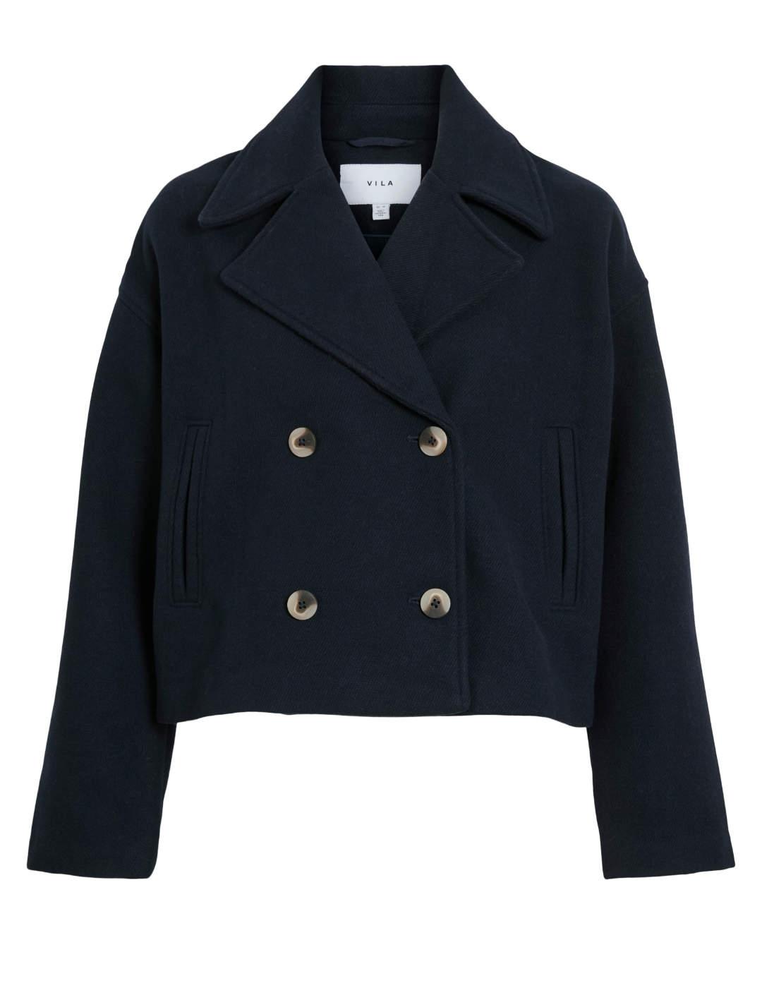 Chaqueta Vila Kamina corta azul marino con lana para mujer