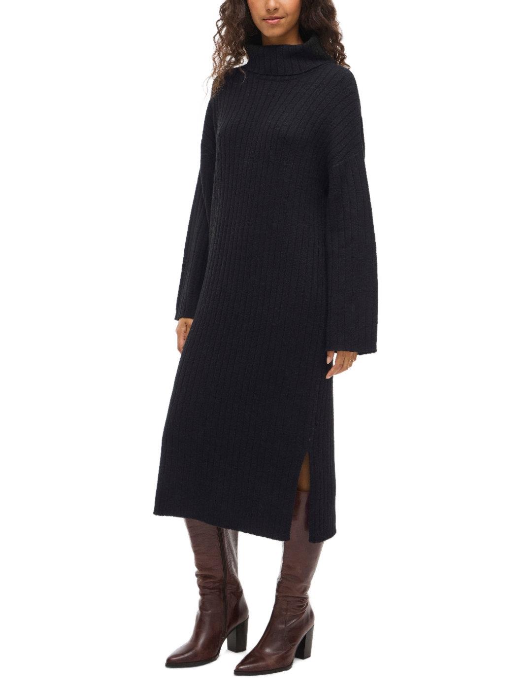 Vestido Vila Assia negro de punto largo cuello para mujer