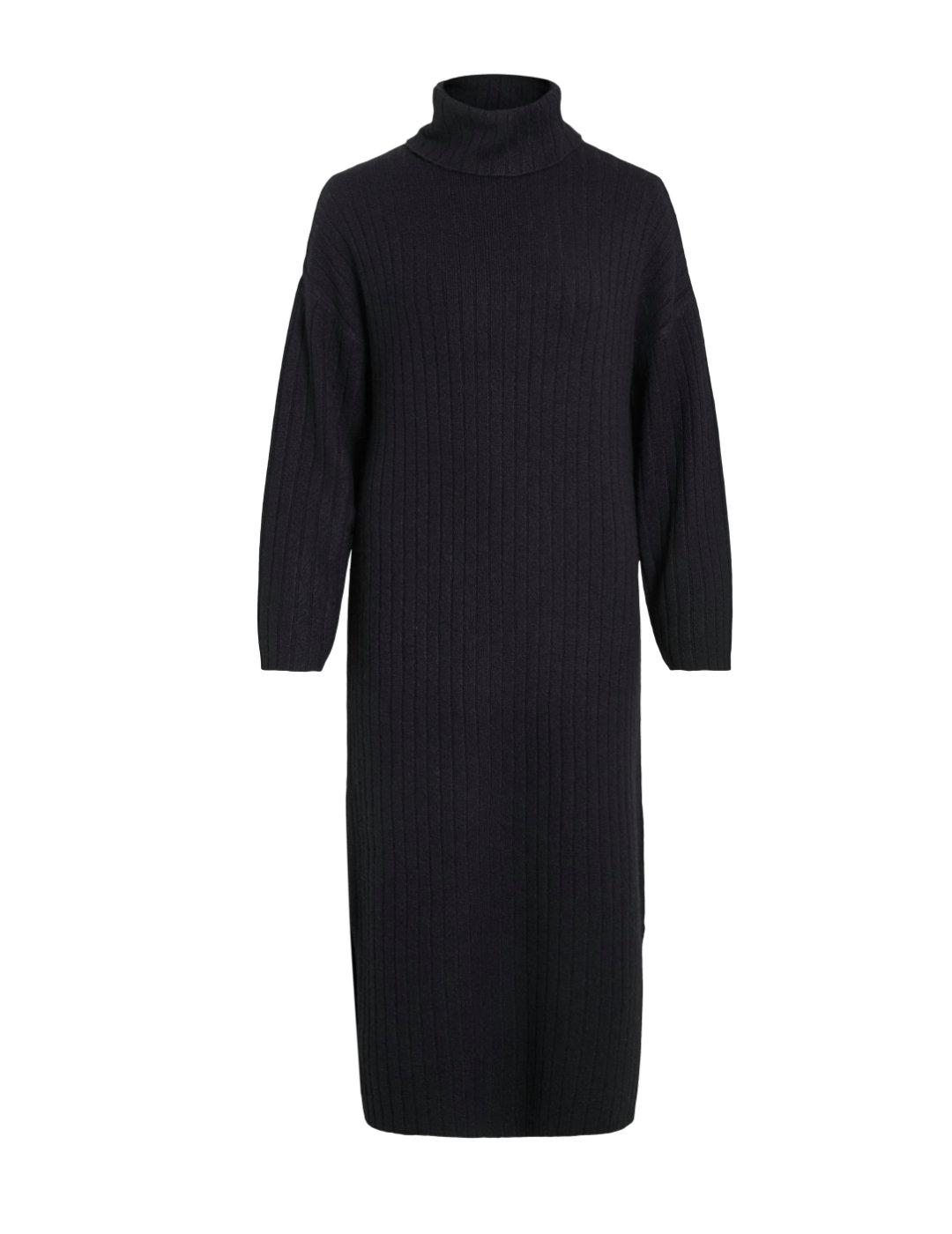 Vestido Vila Assia negro de punto largo cuello para mujer