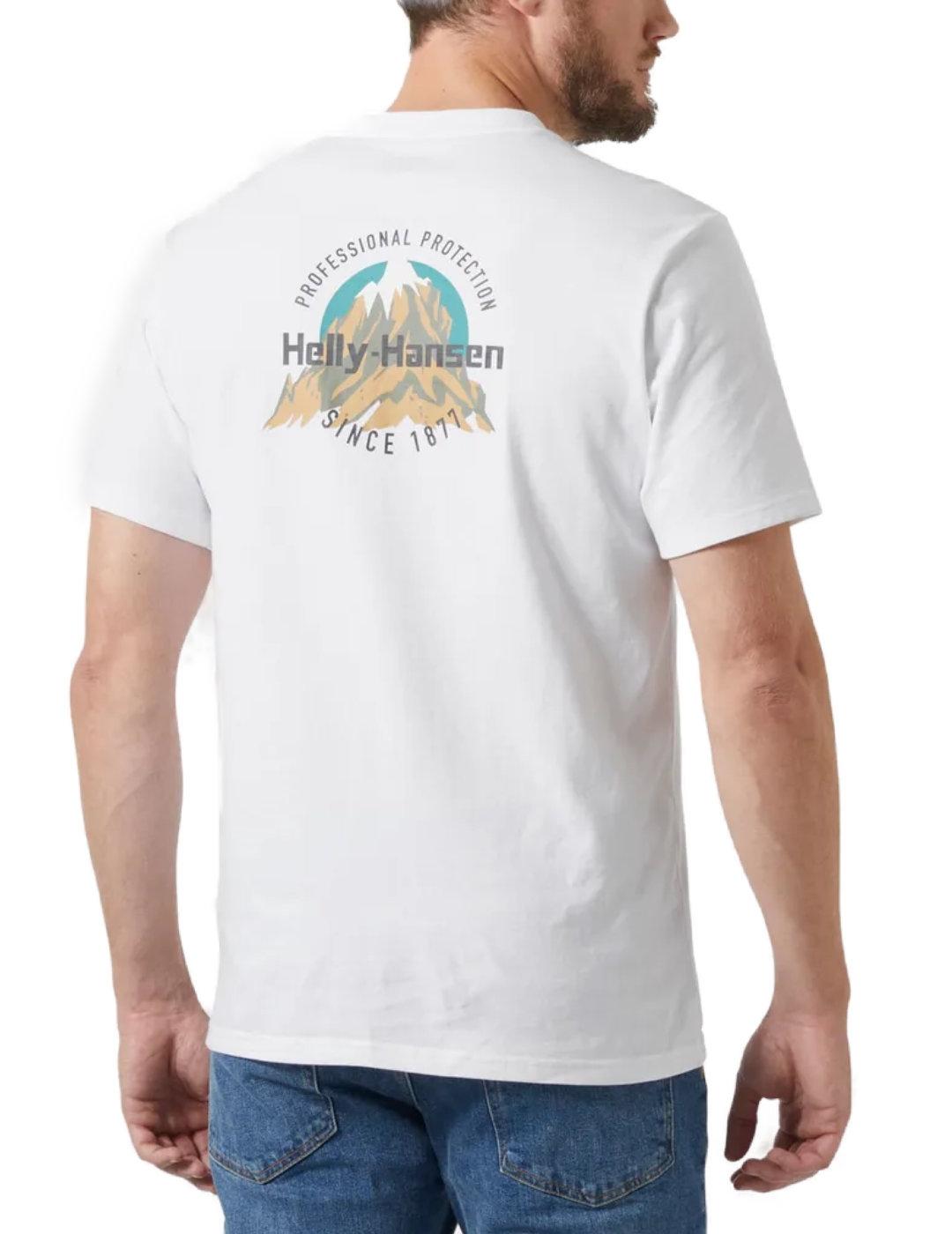 Camiseta Helly Hansen Core blanca dibujo espalda de hombre