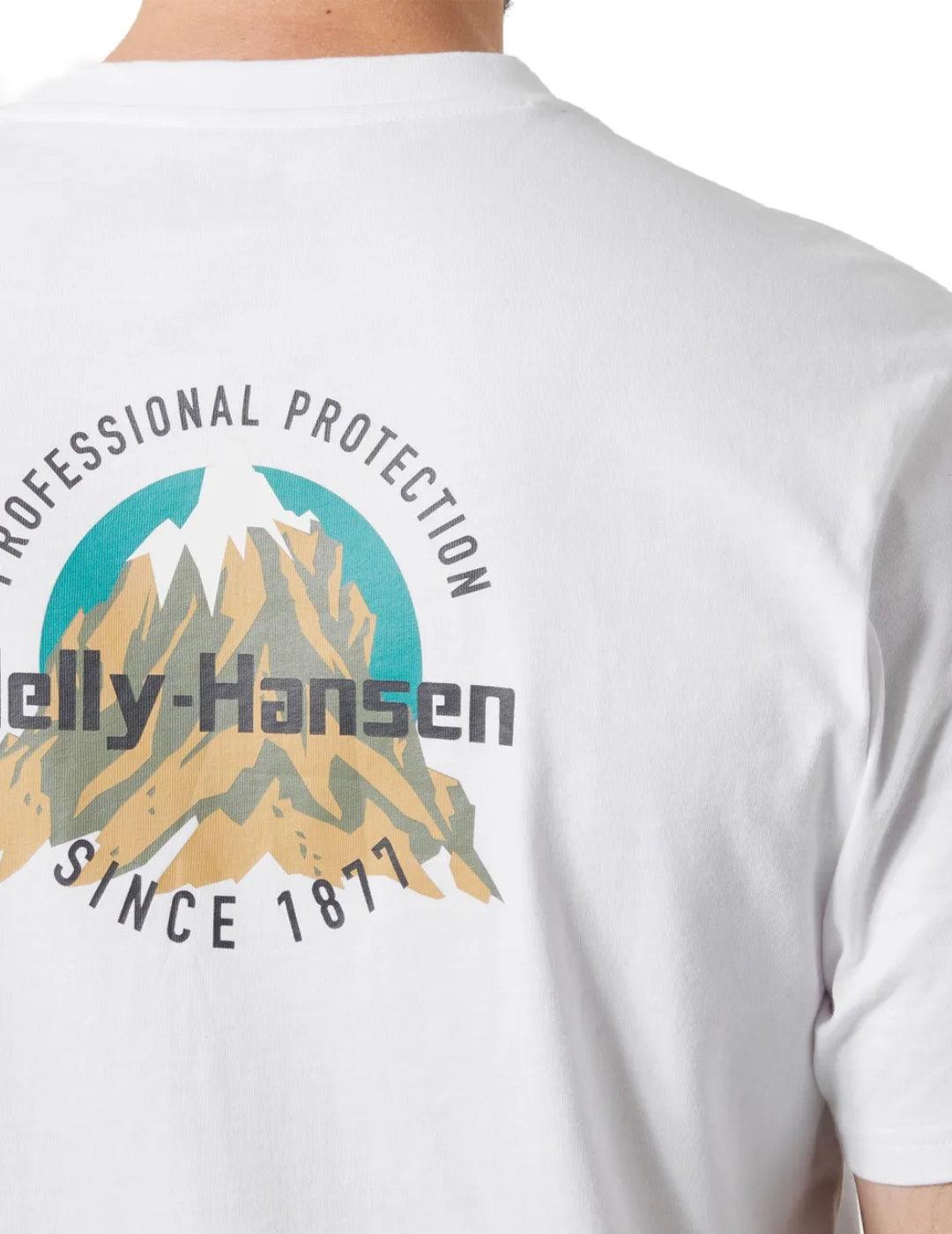 Camiseta Helly Hansen Core blanca dibujo espalda de hombre