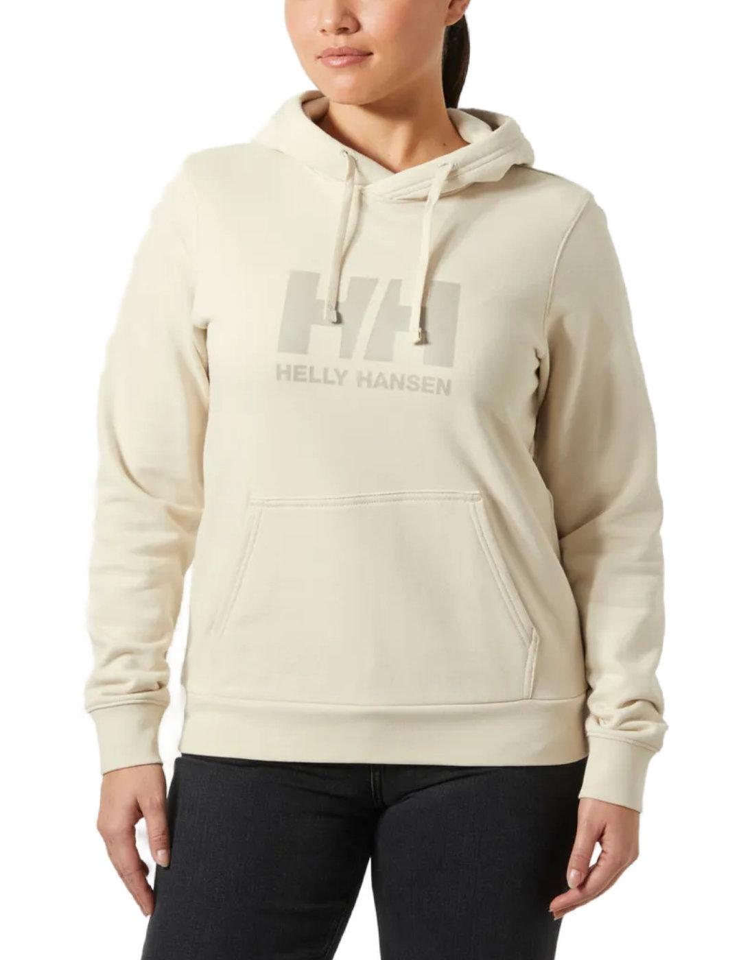 Sudadera Helly Hansen beige logo con capucha para mujer