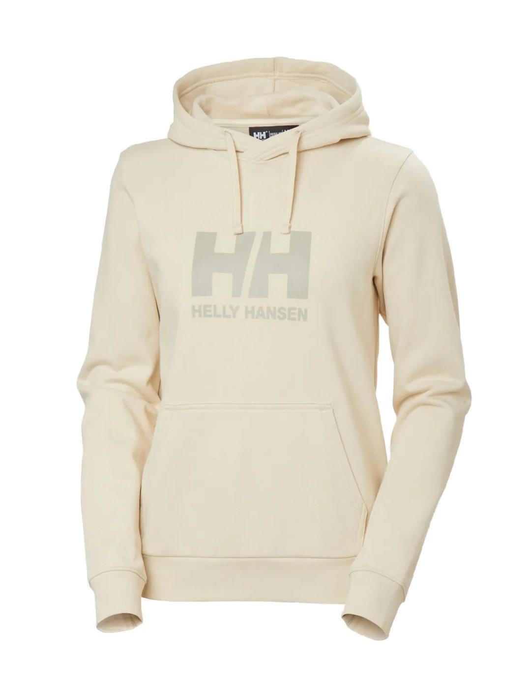 Sudadera Helly Hansen beige logo con capucha para mujer