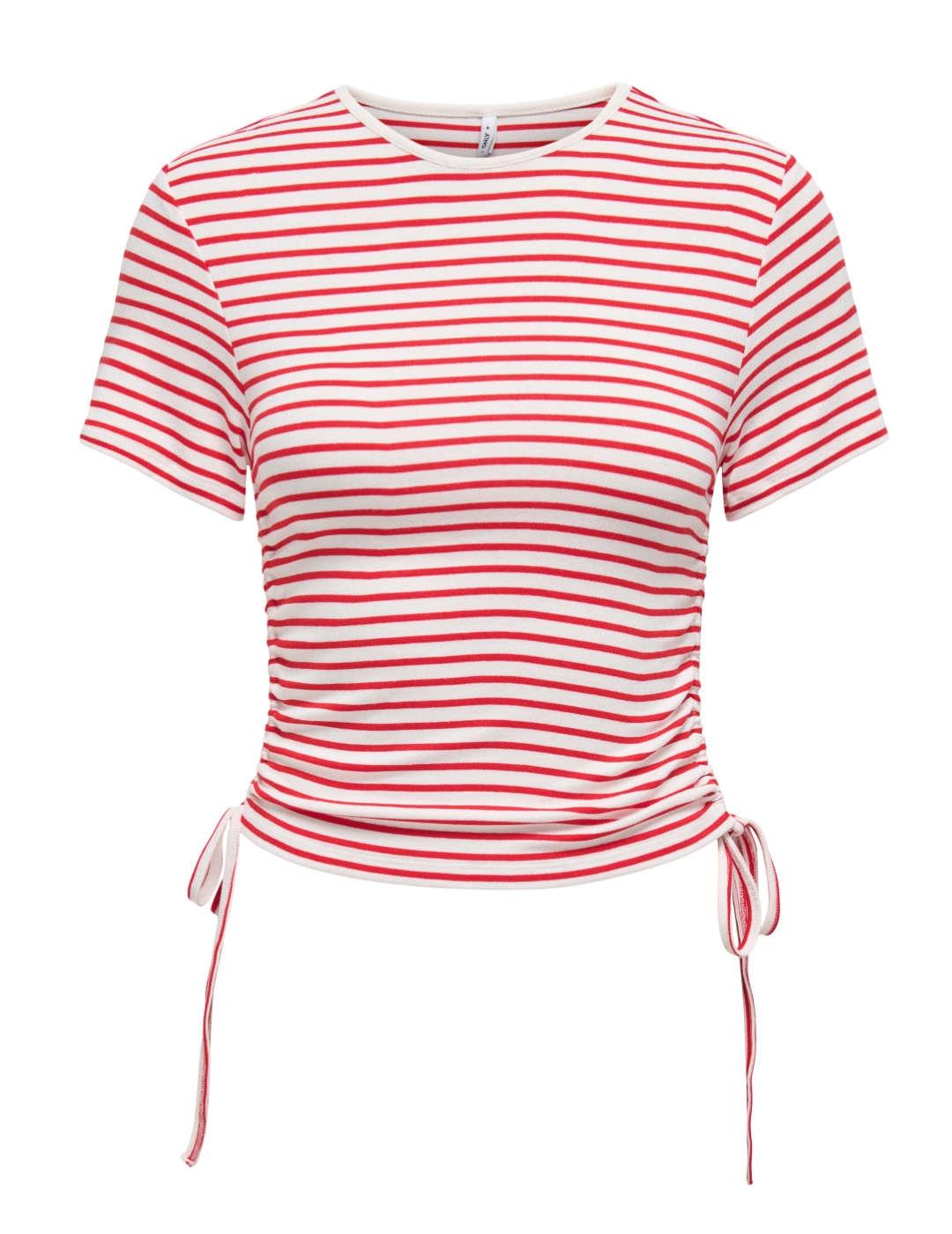 Camiseta crop Only Devin rayas rojo manga corta para mujer