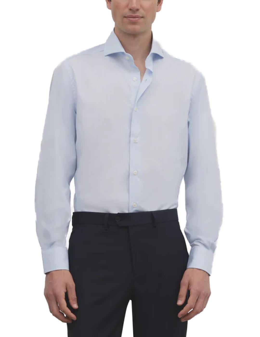 Camisa Silbon mini rayas celeste regular para hombre
