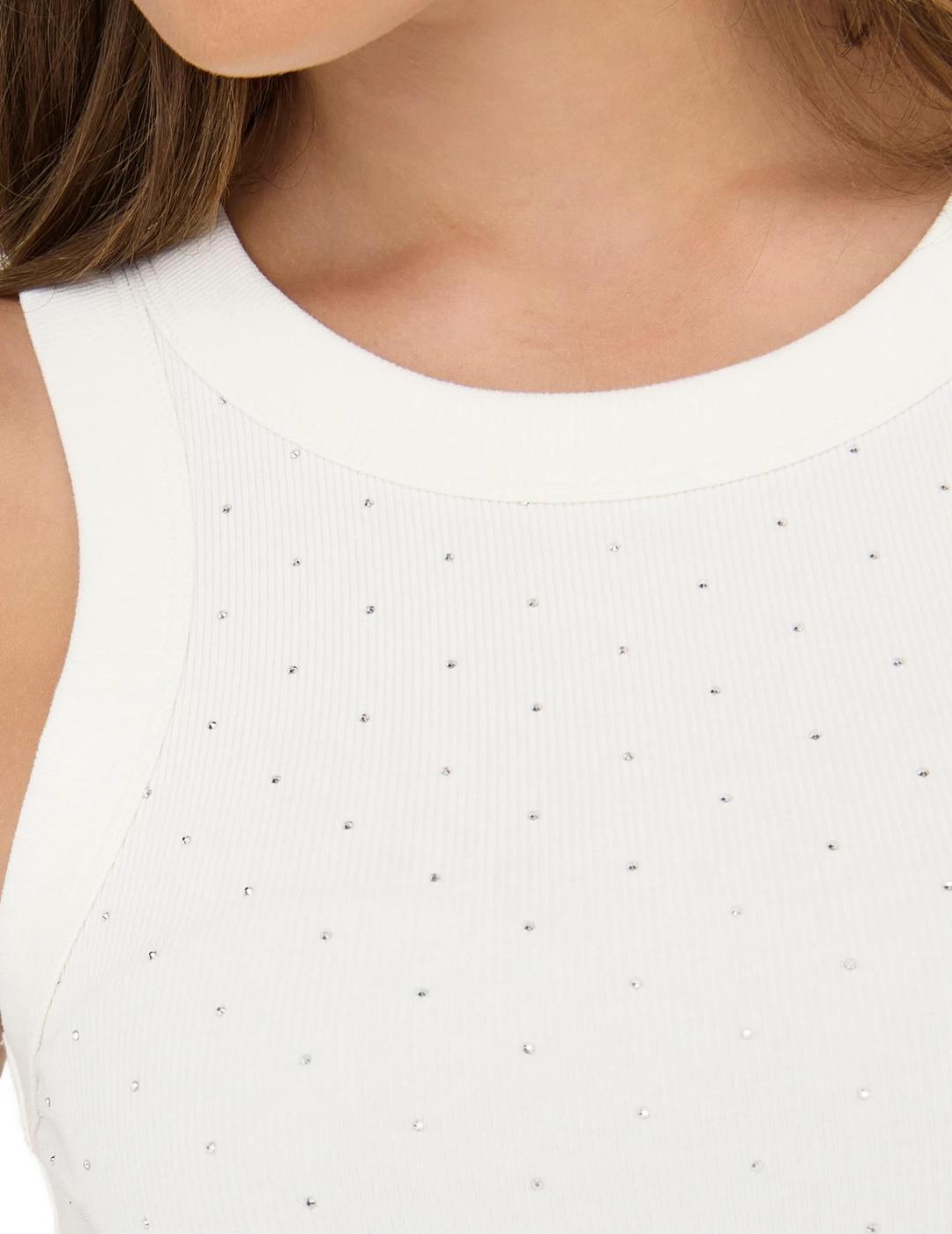 Camiseta Only Arnhem blanca sisa detalle brillos para mujer