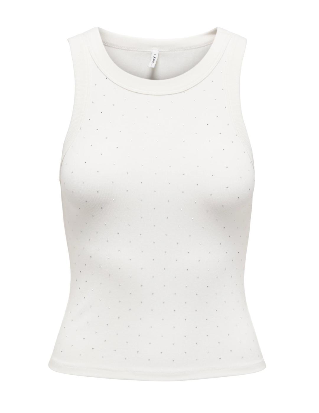 Camiseta Only Arnhem blanca sisa detalle brillos para mujer