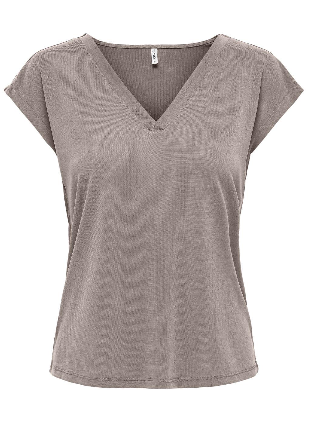 Camiseta Only Free gris cuello V manga japonesa de mujer