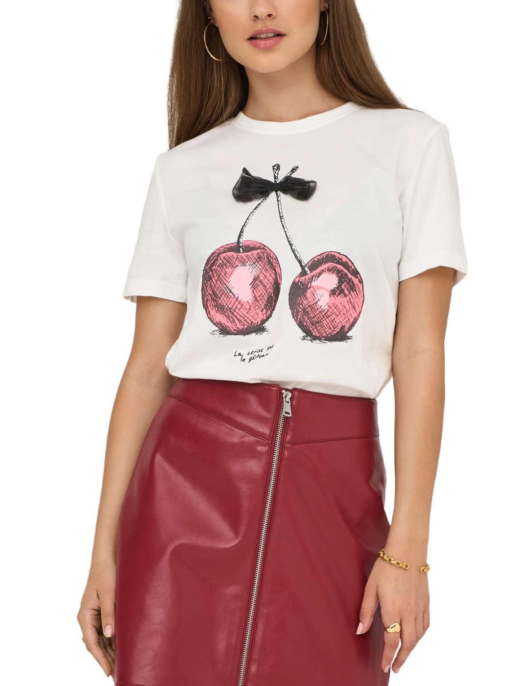 Camiseta Only Nita blanca cerezas manga corta para mujer