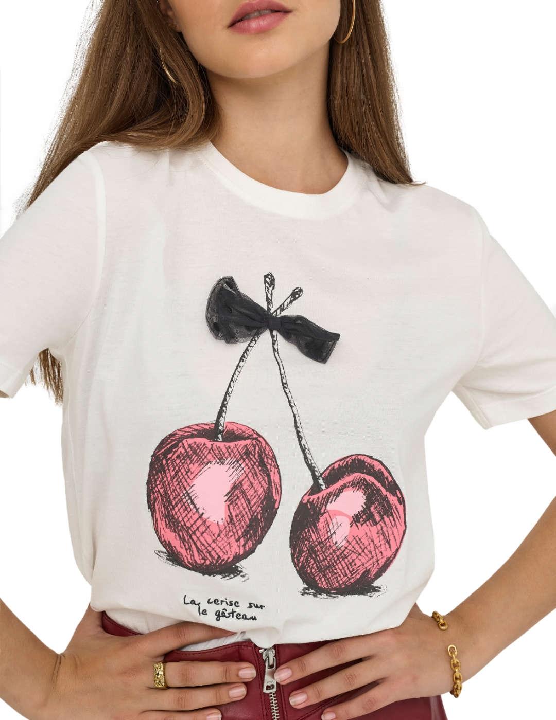 Camiseta Only Nita blanca cerezas manga corta para mujer