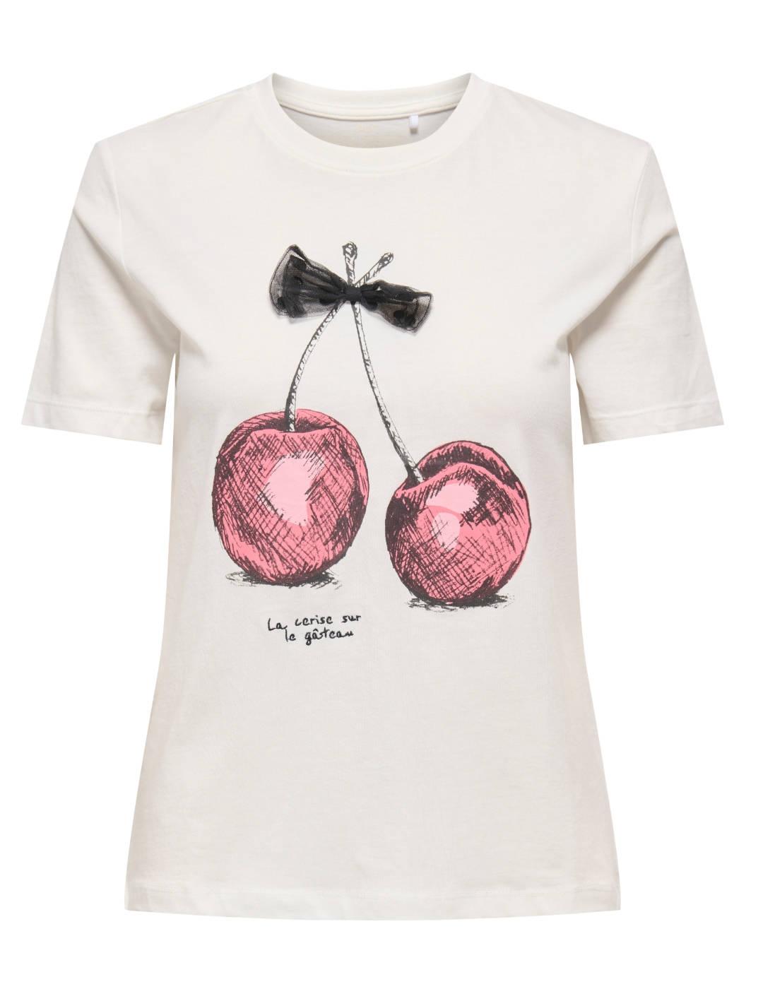 Camiseta Only Nita blanca cerezas manga corta para mujer