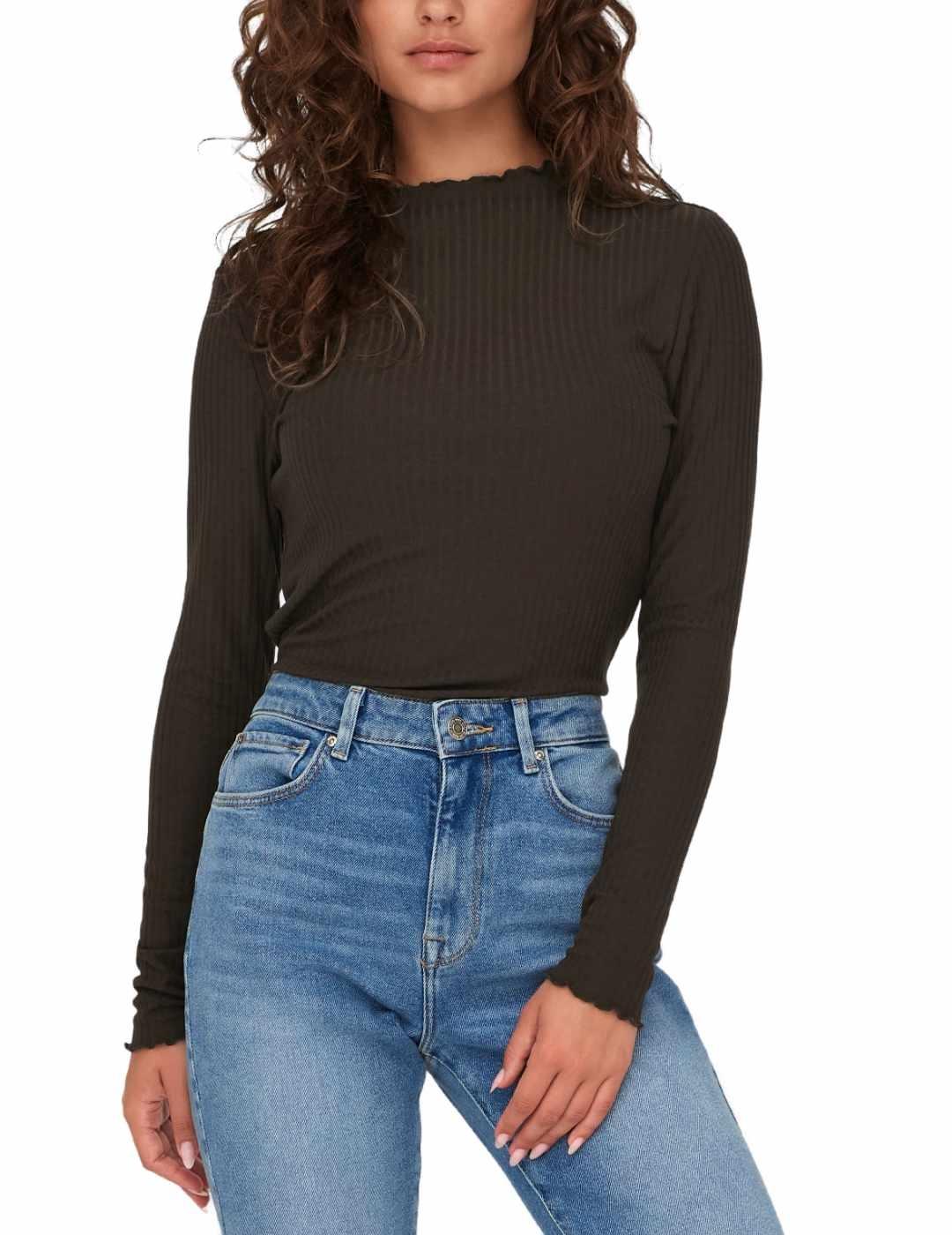 Jersey Only Emma marrón oscuro manga larga de mujer