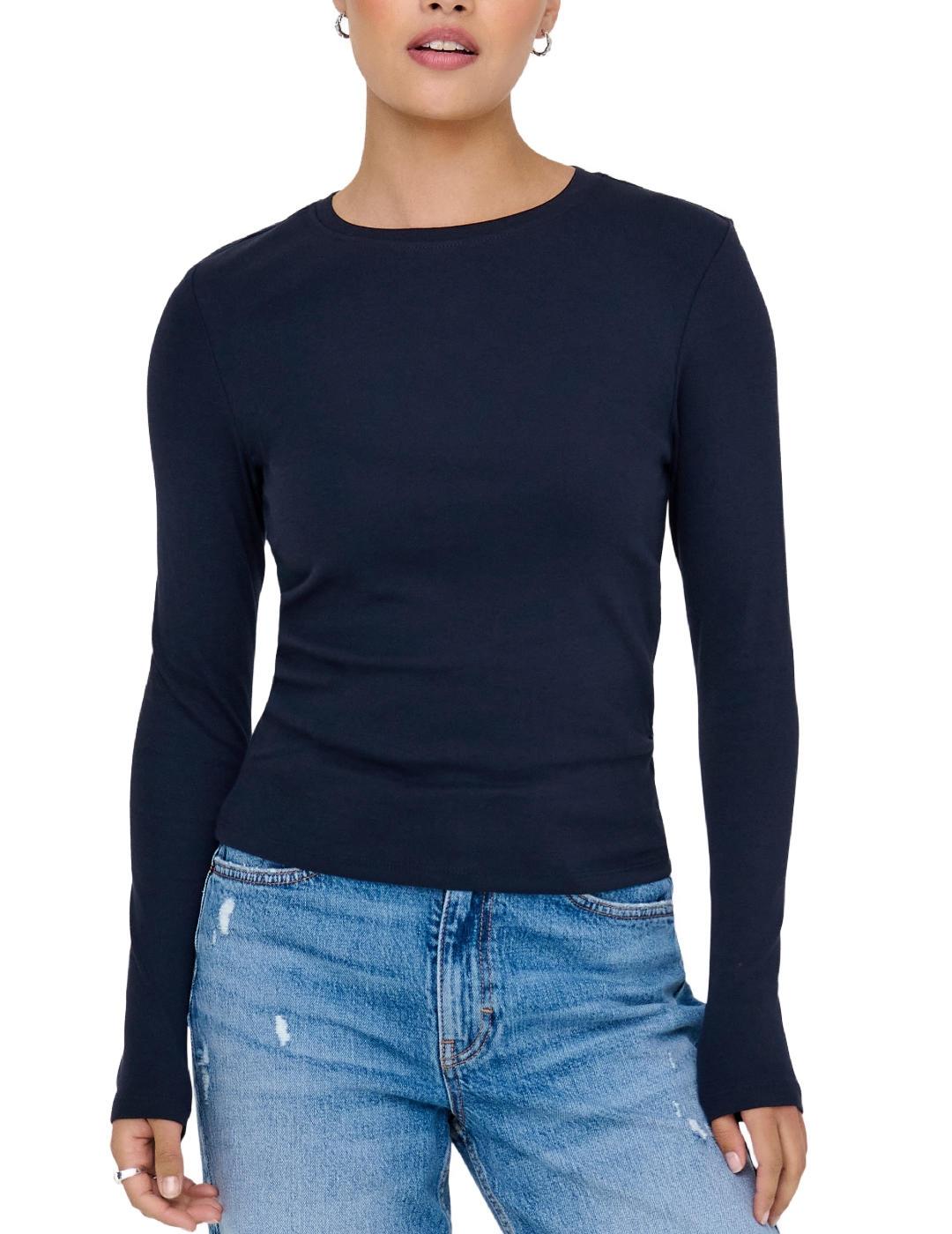 Camiseta Only Riley azul marinovmanga larga para mujer