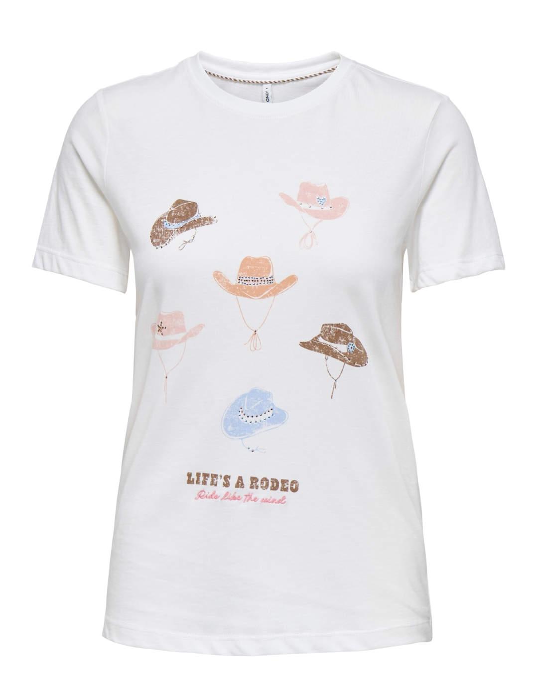 Camiseta Only Kita texana blanca rodeo manga corta de mujer