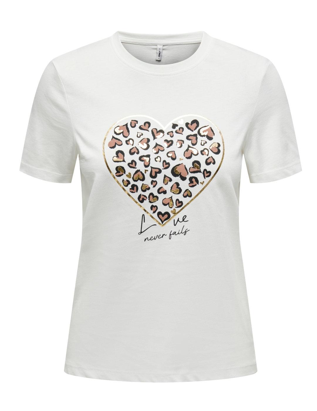 Camiseta Only Tanya blanca dibujo heart manga corta de mujer