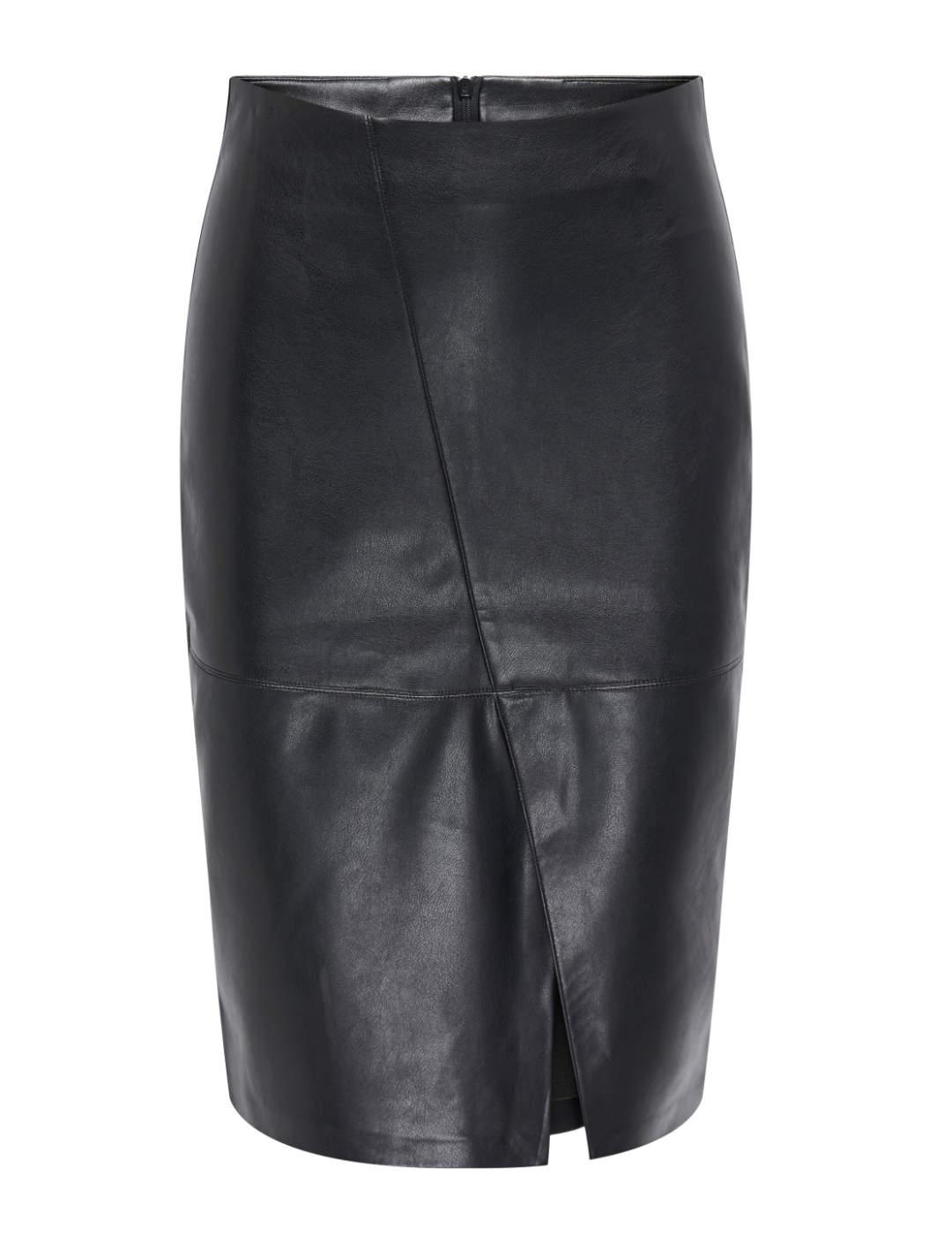 Falda Only Nicky midi polipiel negra de mujer