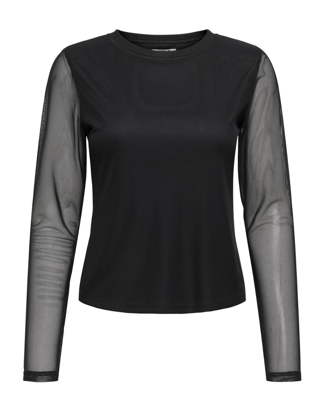 Camiseta Only Nova tul negra manga larga para mujer
