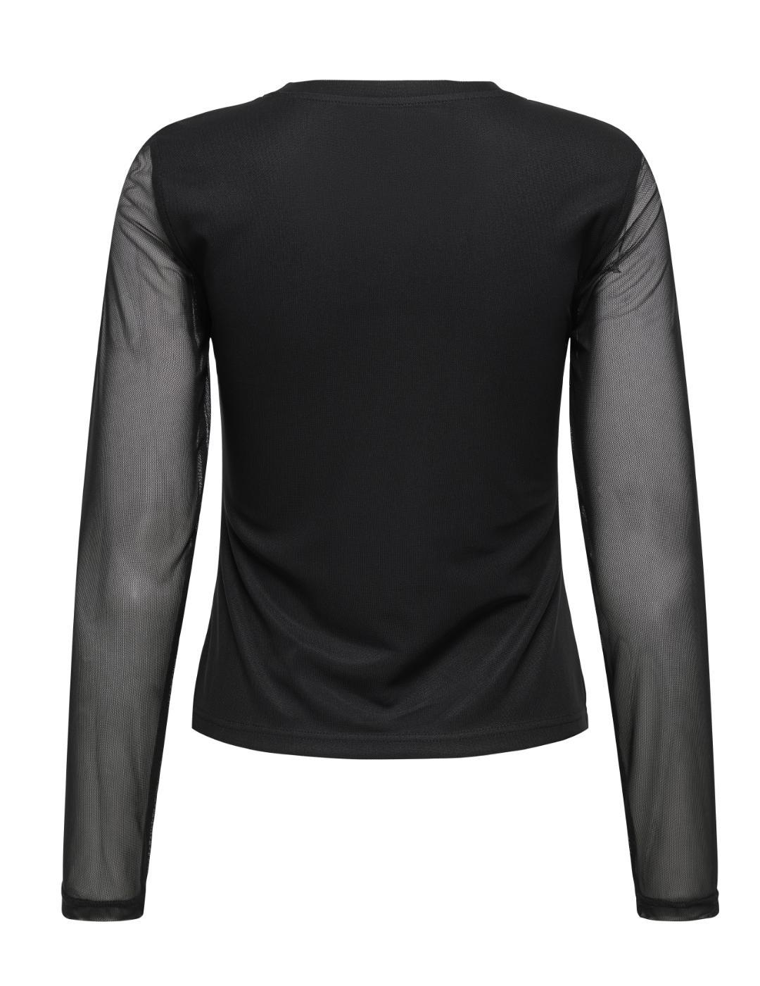 Camiseta Only Nova tul negra manga larga para mujer