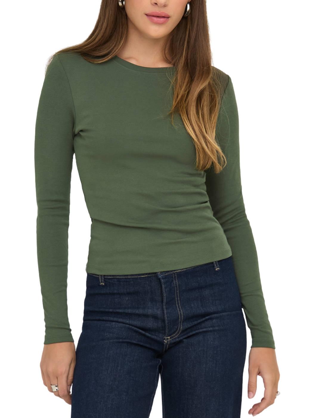 Camiseta Only Riley verde manga larga para mujer