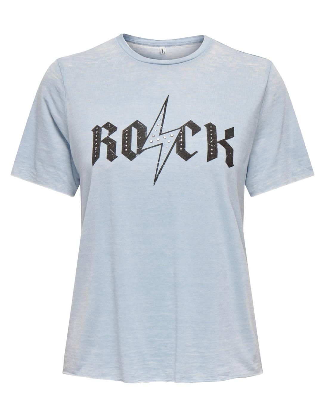 Camiseta Only Nikky azul claro rock manga corta para mujer