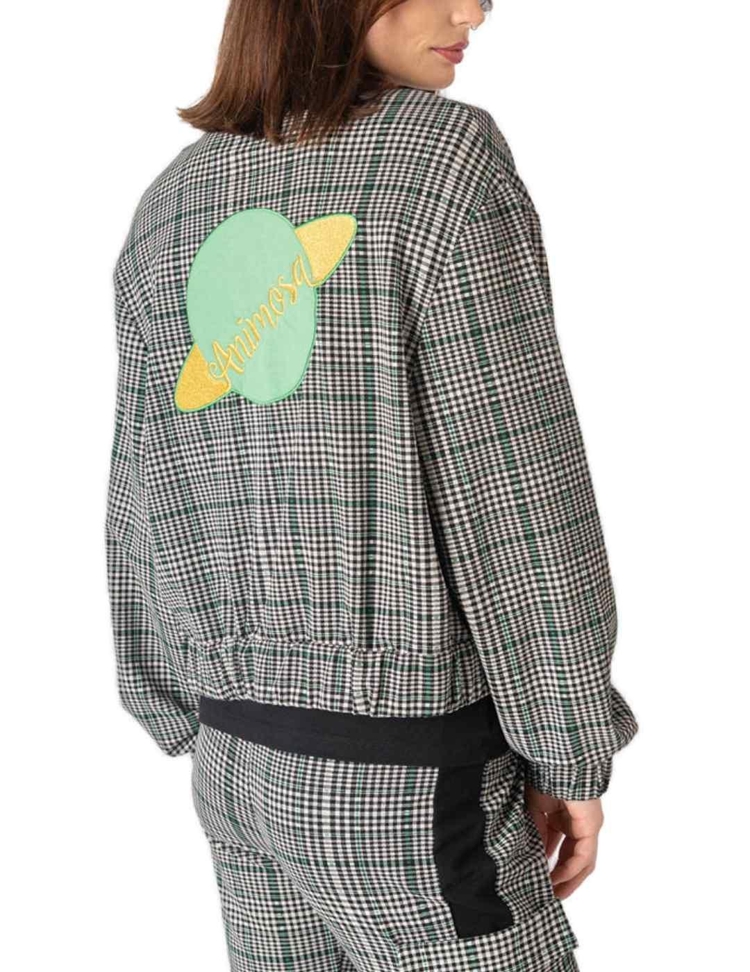 Bomber Animosa planeta cuadros gris y verde para mujer