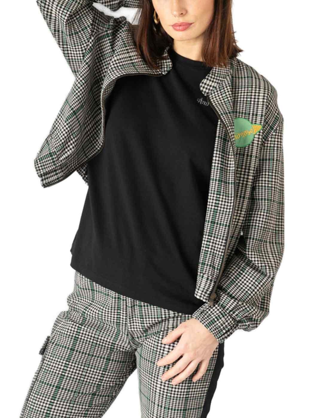 Bomber Animosa planeta cuadros gris y verde para mujer