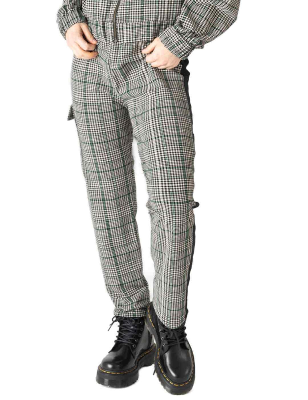 Pantalón Animosa Planeta cuadros gris y verde para mujer
