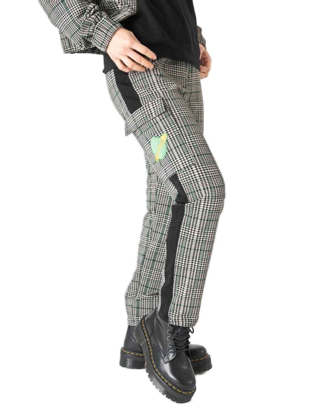 Pantalón Animosa Planeta cuadros gris y verde para mujer