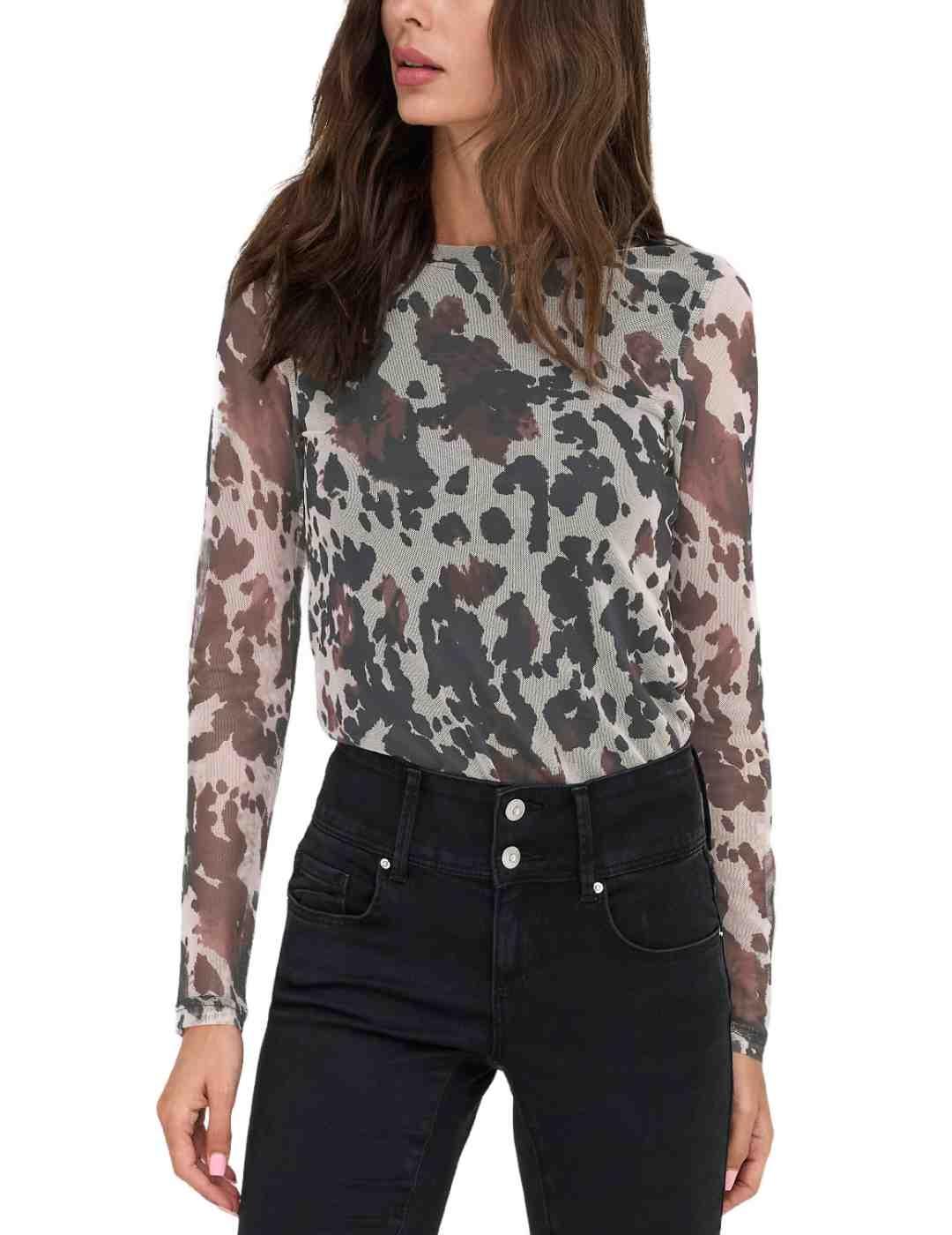 Camiseta Only Nova tul animal print manga larga para mujer