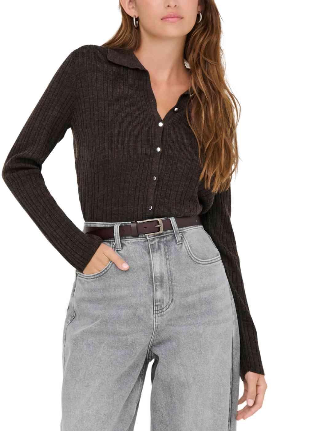 Cárdigan Only Thea chocolate manga larga botones para mujer