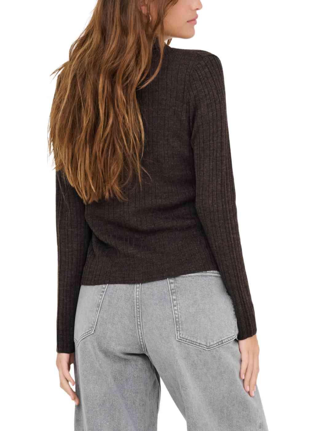 Cárdigan Only Thea chocolate manga larga botones para mujer