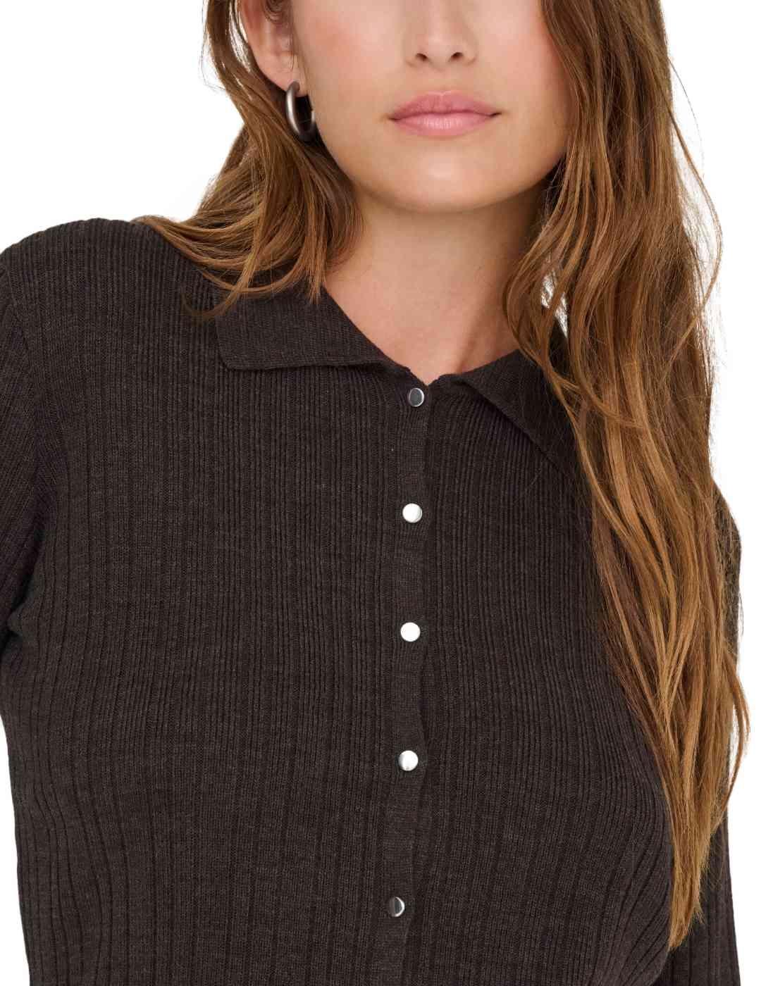 Cárdigan Only Thea chocolate manga larga botones para mujer