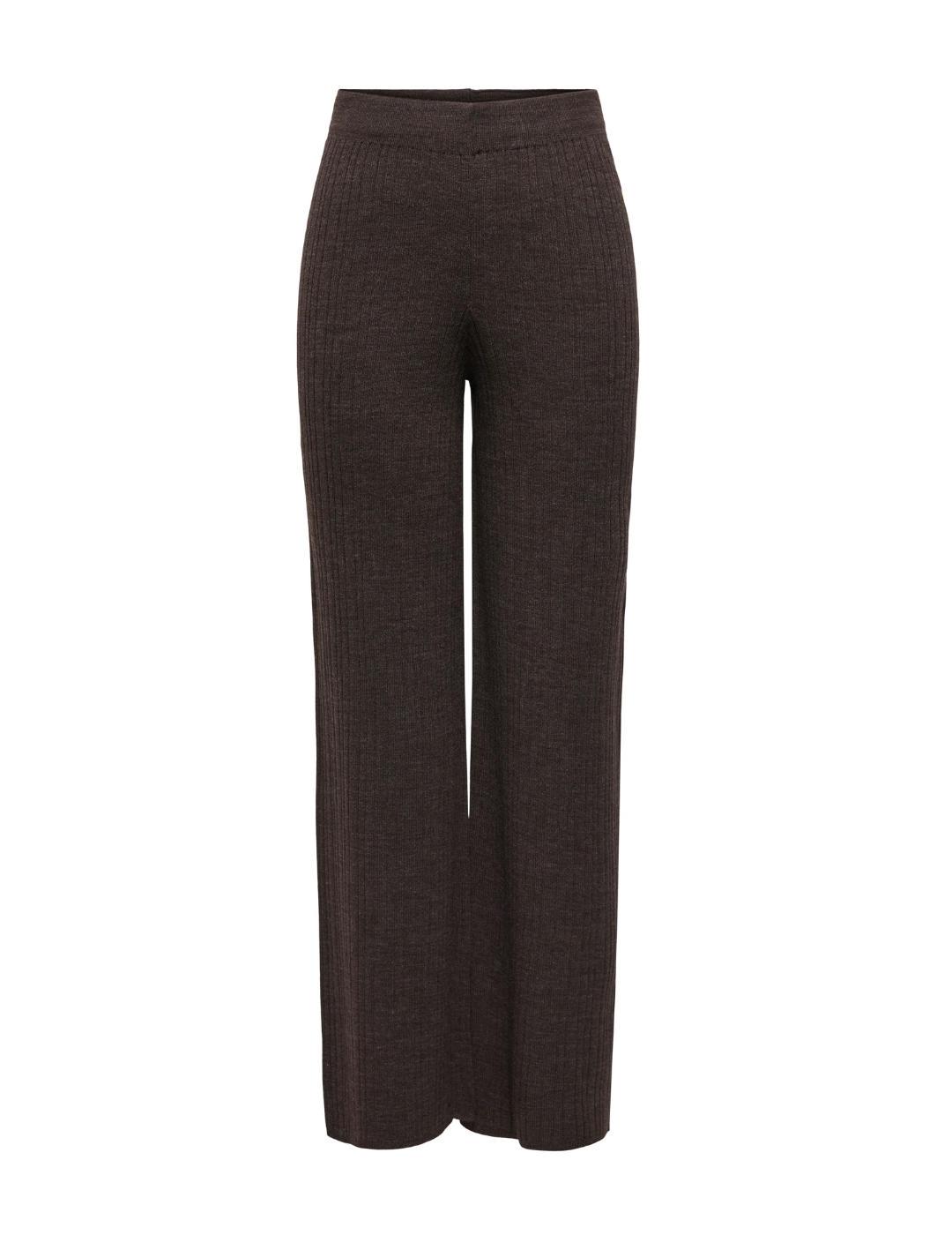 Pantalón Only Thea chocolate punto acanalado flare de mujer