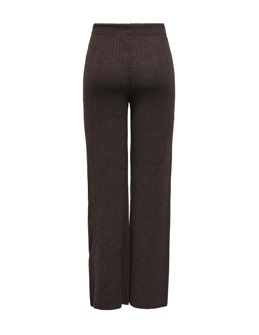Pantalón Only Thea chocolate punto acanalado flare de mujer