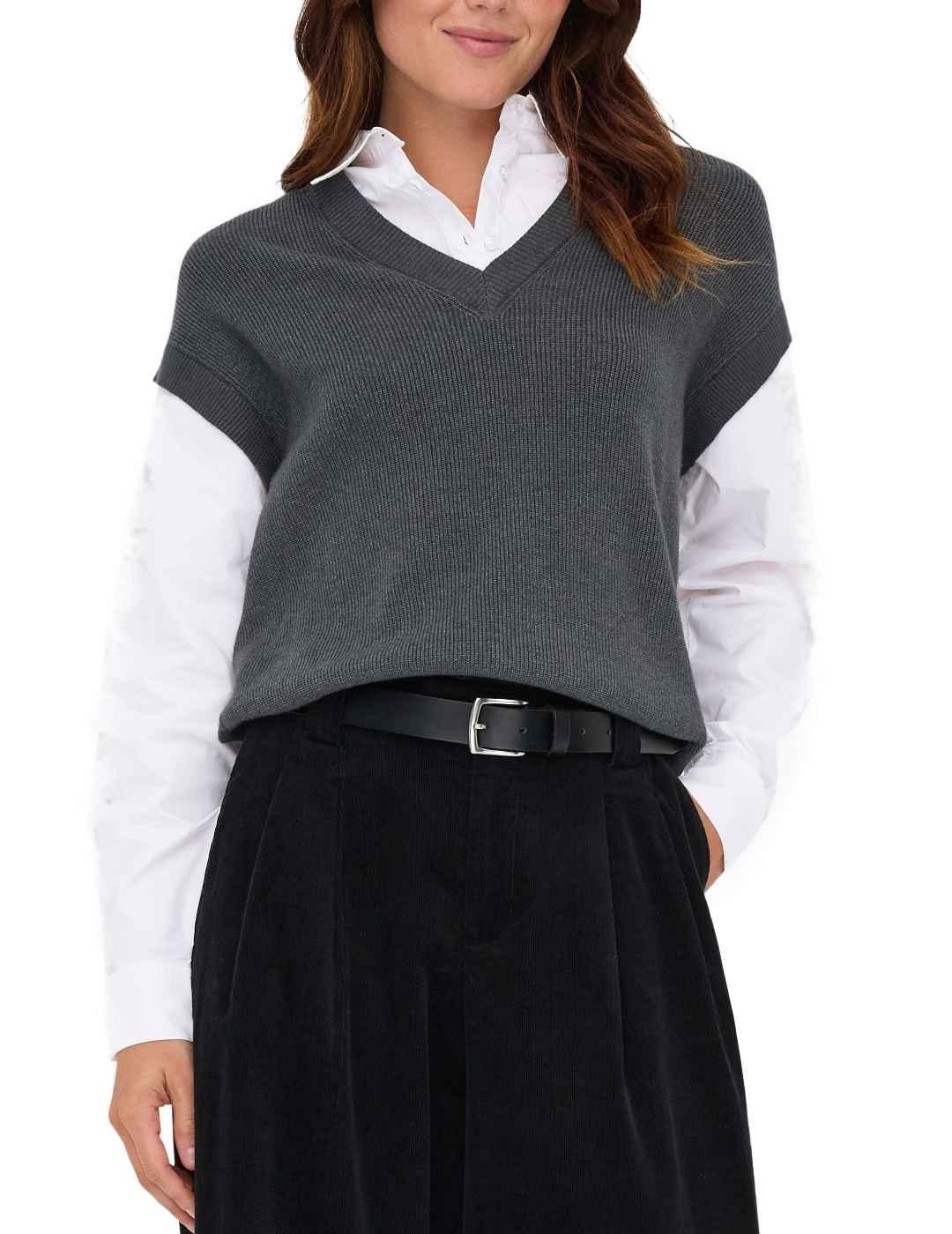 Jersey Only Payson blanco chaleco gris con camisa para mujer