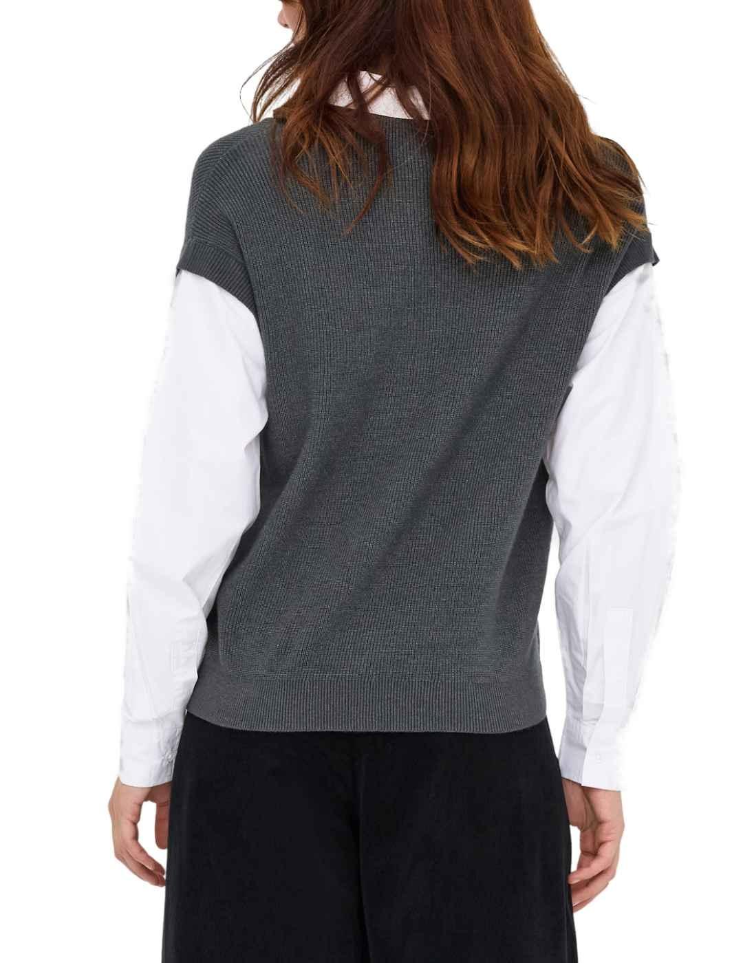 Jersey Only Payson blanco chaleco gris con camisa para mujer