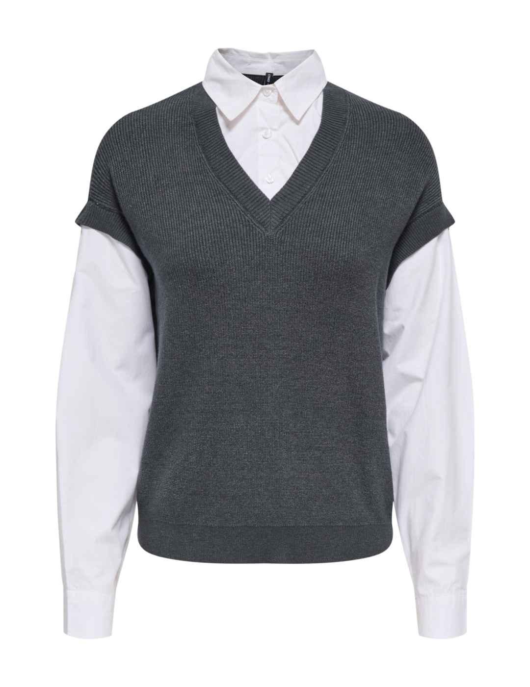 Jersey Only Payson blanco chaleco gris con camisa para mujer