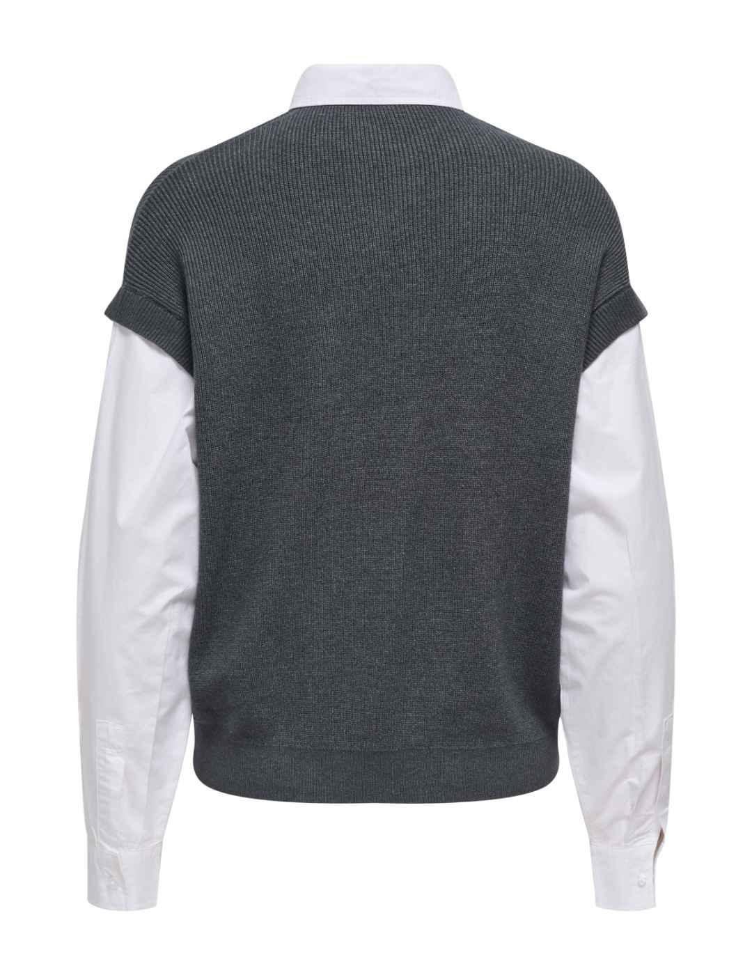 Jersey Only Payson blanco chaleco gris con camisa para mujer