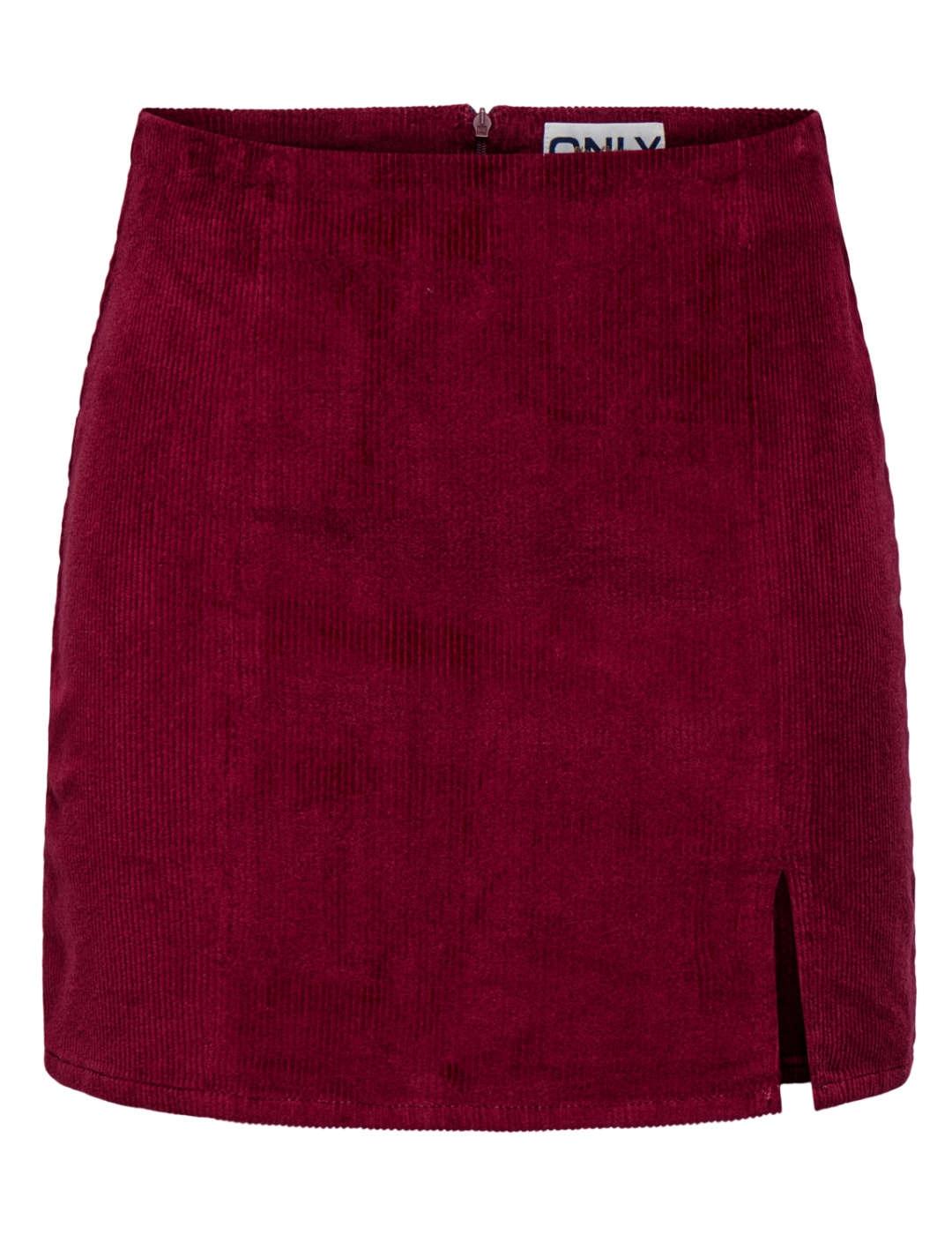 Falda Only Leni corta granate de pana para mujer