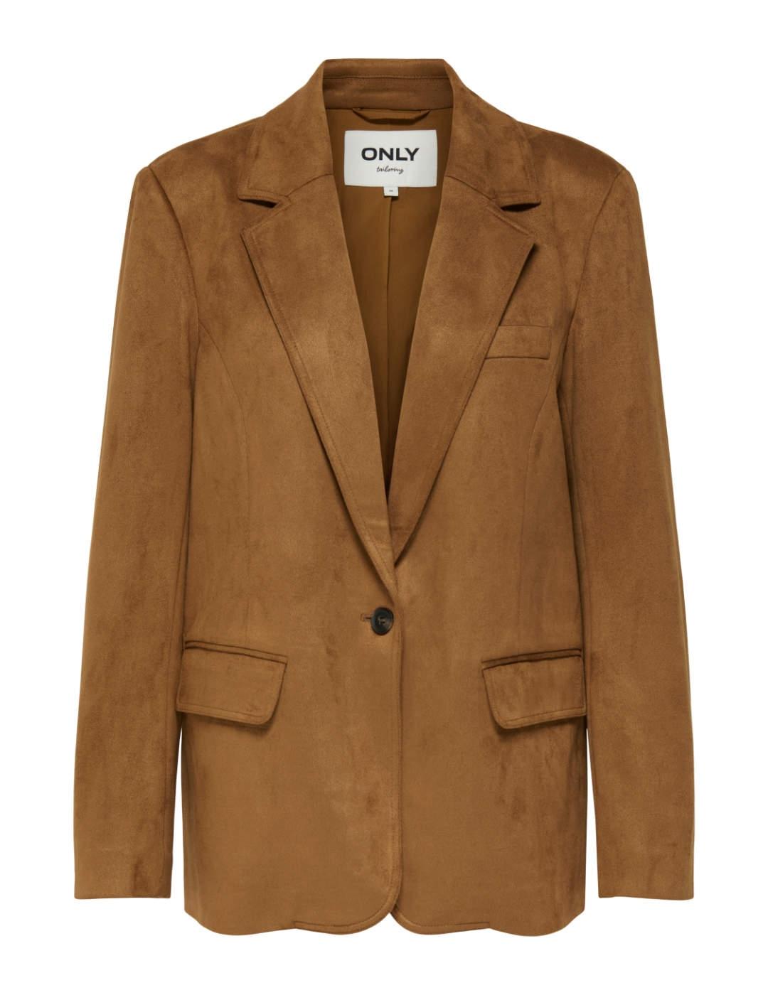 Blazer Only Ina corte clásico efecto ante camel de mujer