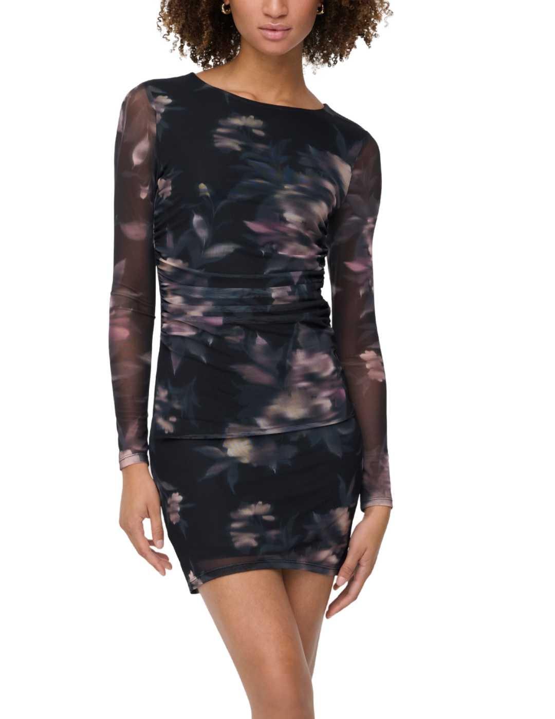 Vestido Only Kaya negro tul estampado flores para mujer