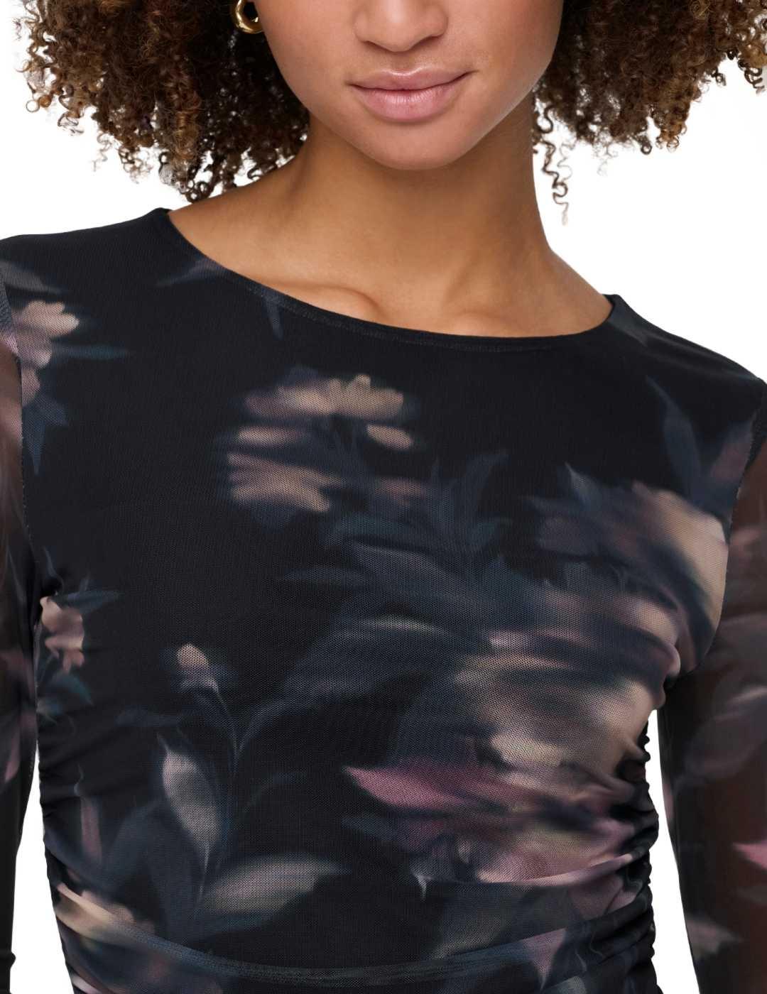 Vestido Only Kaya negro tul estampado flores para mujer