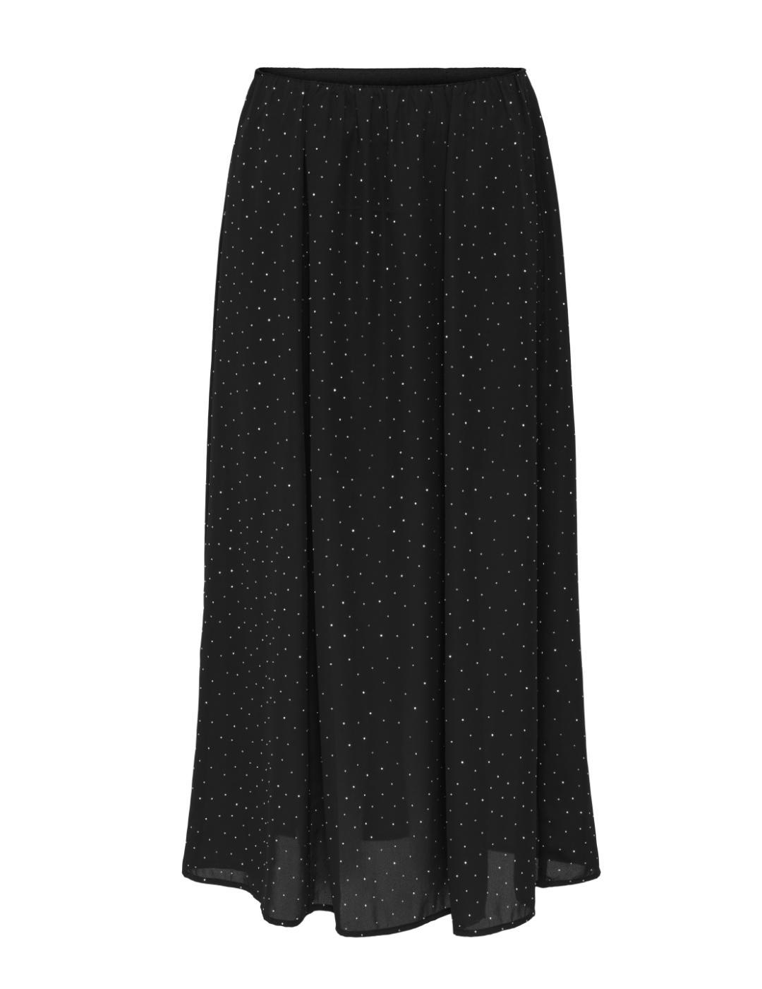 Falda Only Zeke negra con topos de brillo midi de mujer