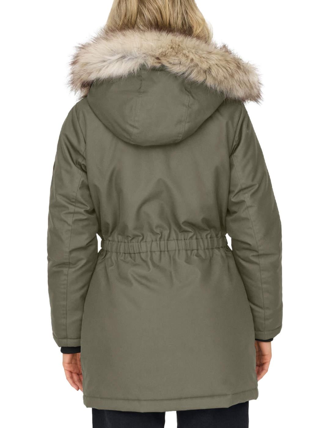 Parka Only Iris verde caqui capucha con pelo de mujer