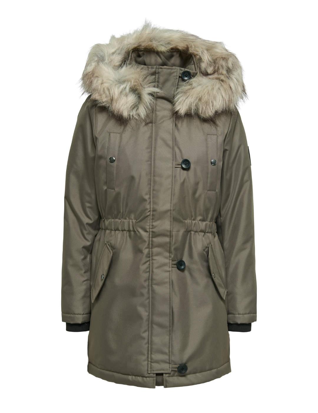 Parka Only Iris verde caqui capucha con pelo de mujer