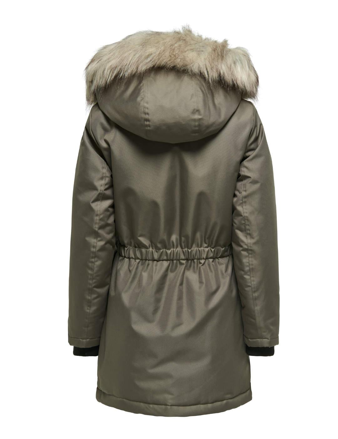 Parka Only Iris verde caqui capucha con pelo de mujer