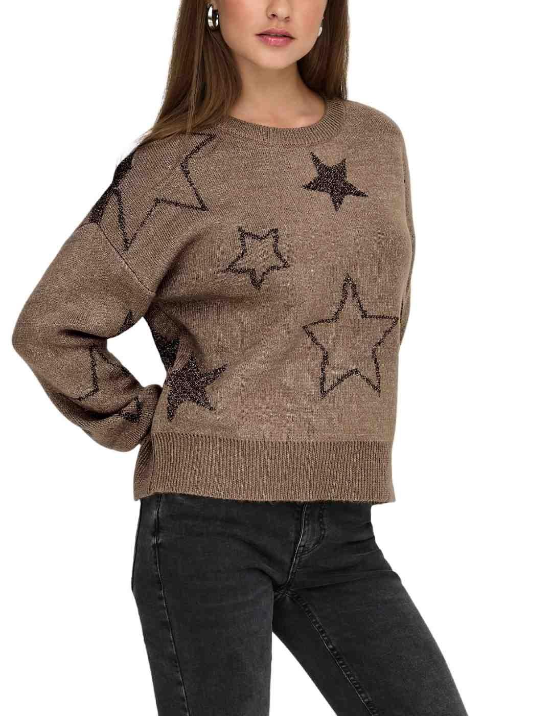 Jersey Only Rosie marrón estrellas de punto de mujer