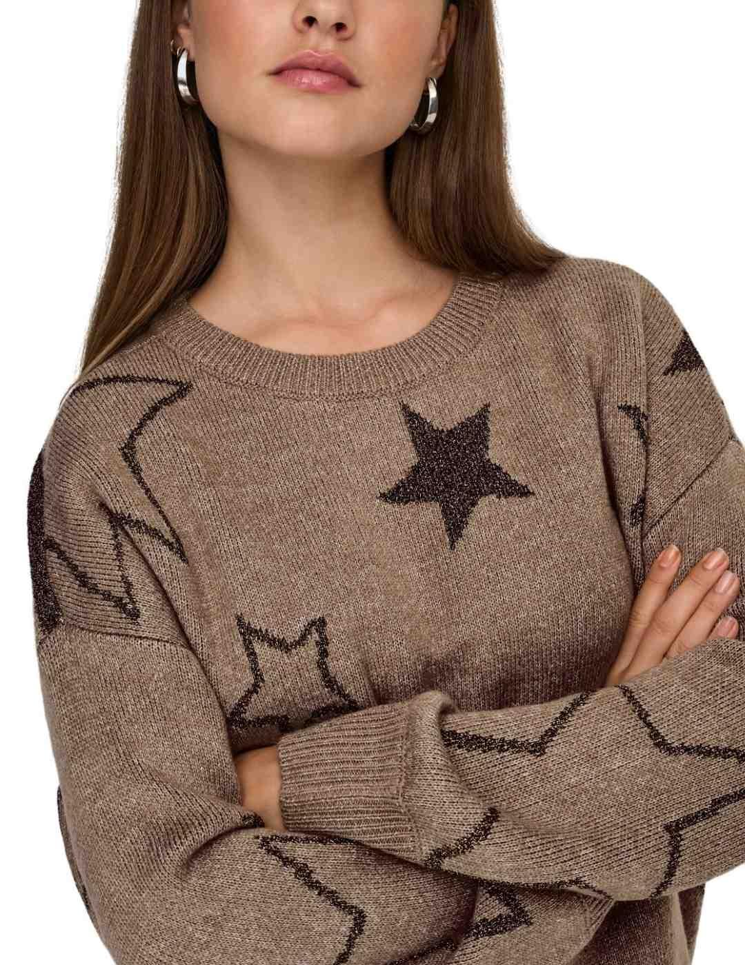 Jersey Only Rosie marrón estrellas de punto de mujer