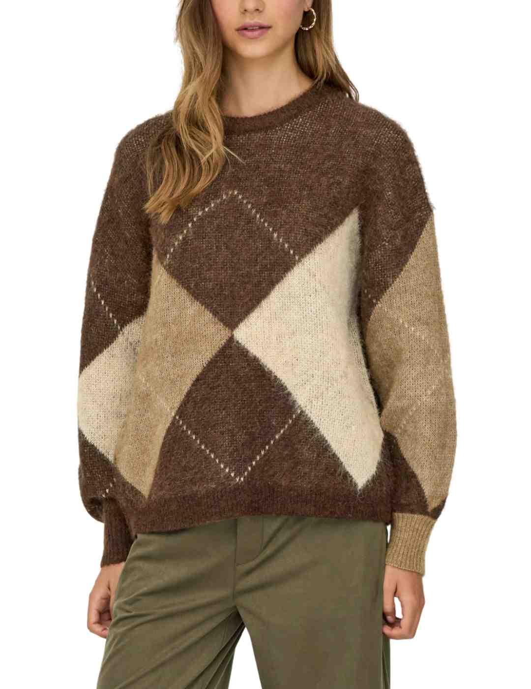 Jersey Only Noeme marrón rombos beige/camel de mujer