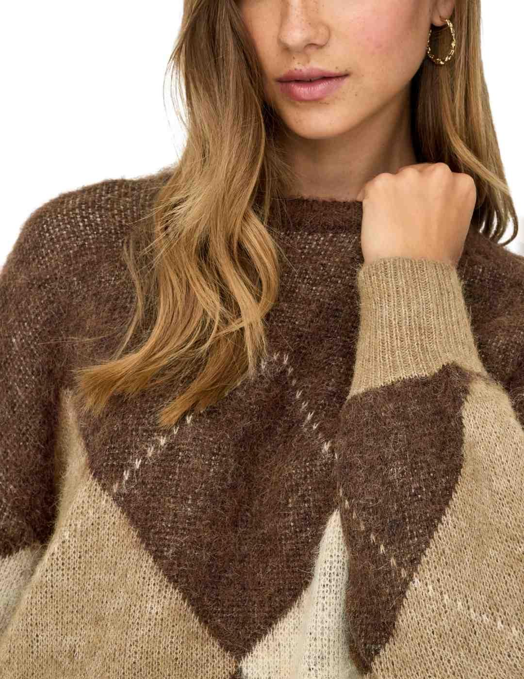 Jersey Only Noeme marrón rombos beige/camel de mujer